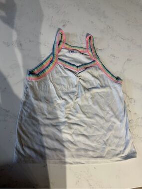 Epic Threads White Ribbed Tank Top with Pink, Green & Blue Trim
